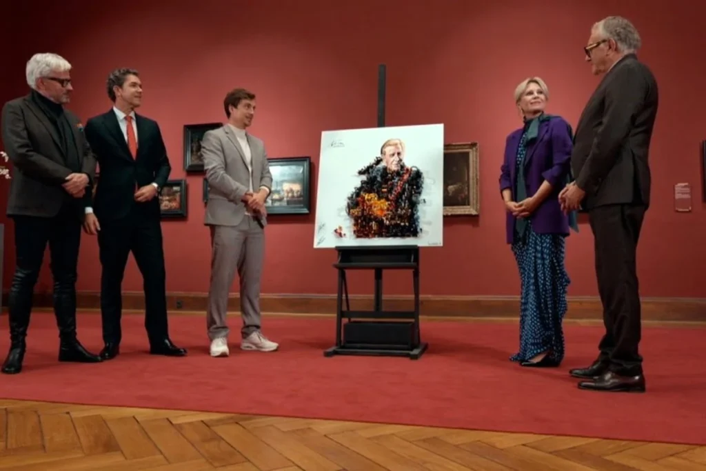 De ‘Stukken Van Mensen ‘ experts rond het kunstwerk als ode aan  Will Tura, met Niels Destadsbader